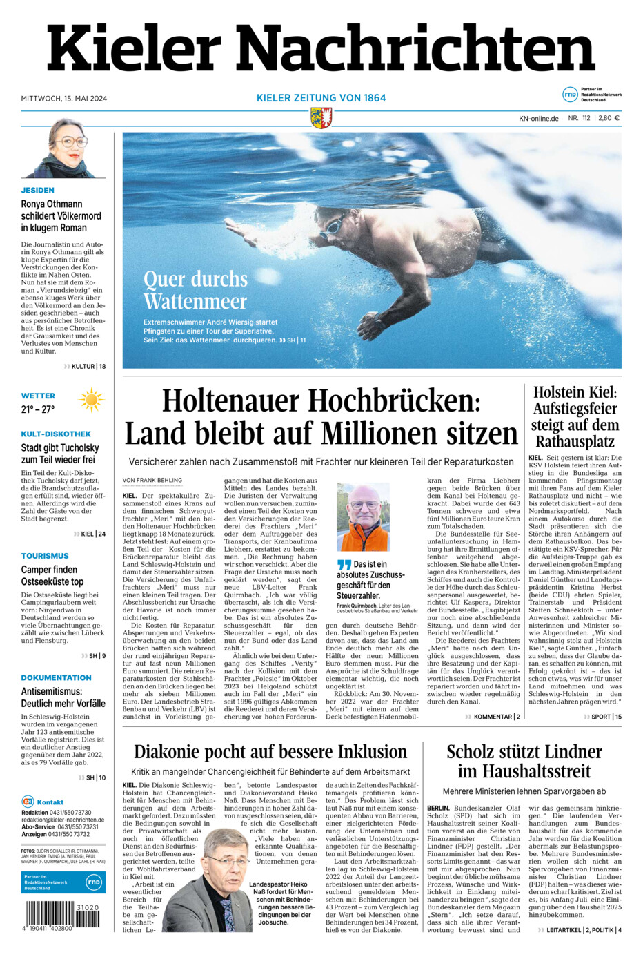 Kieler Nachrichten vom Mittwoch, 15.05.2024