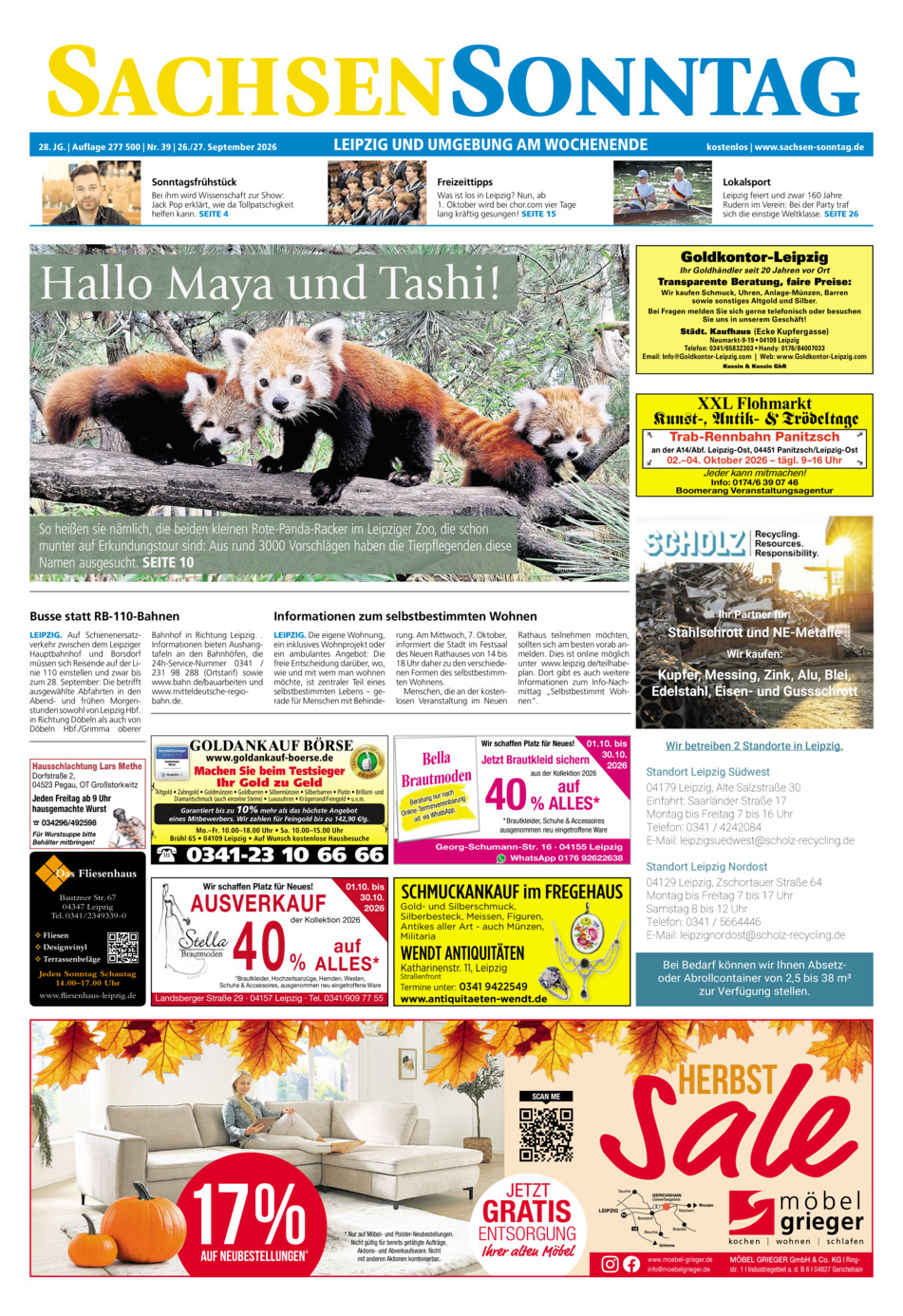 Sachsen-Sonntag Leipzig vom Samstag, 26.09.2026