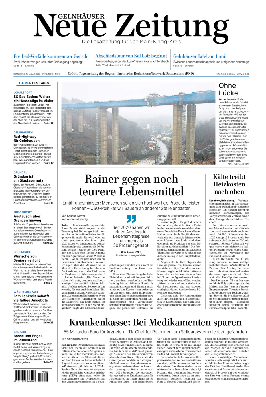 Gelnhäuser Neue Zeitung vom Donnerstag, 15.01.2026