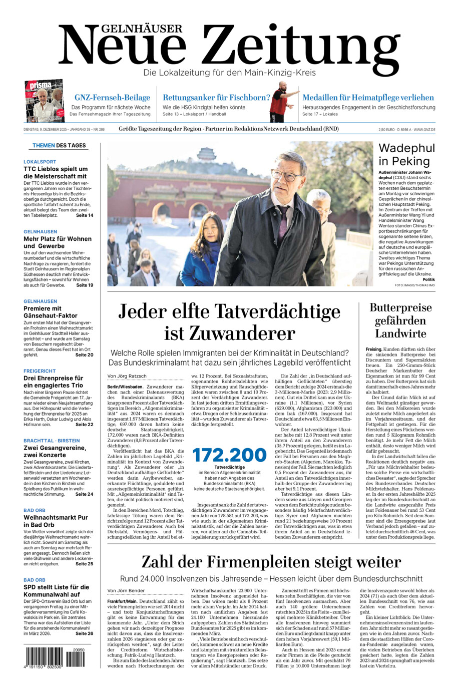 Gelnhäuser Neue Zeitung vom Dienstag, 09.12.2025
