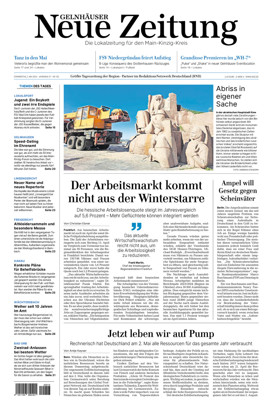 Gelnhäuser Neue Zeitung vom Donnerstag, 02.05.2024