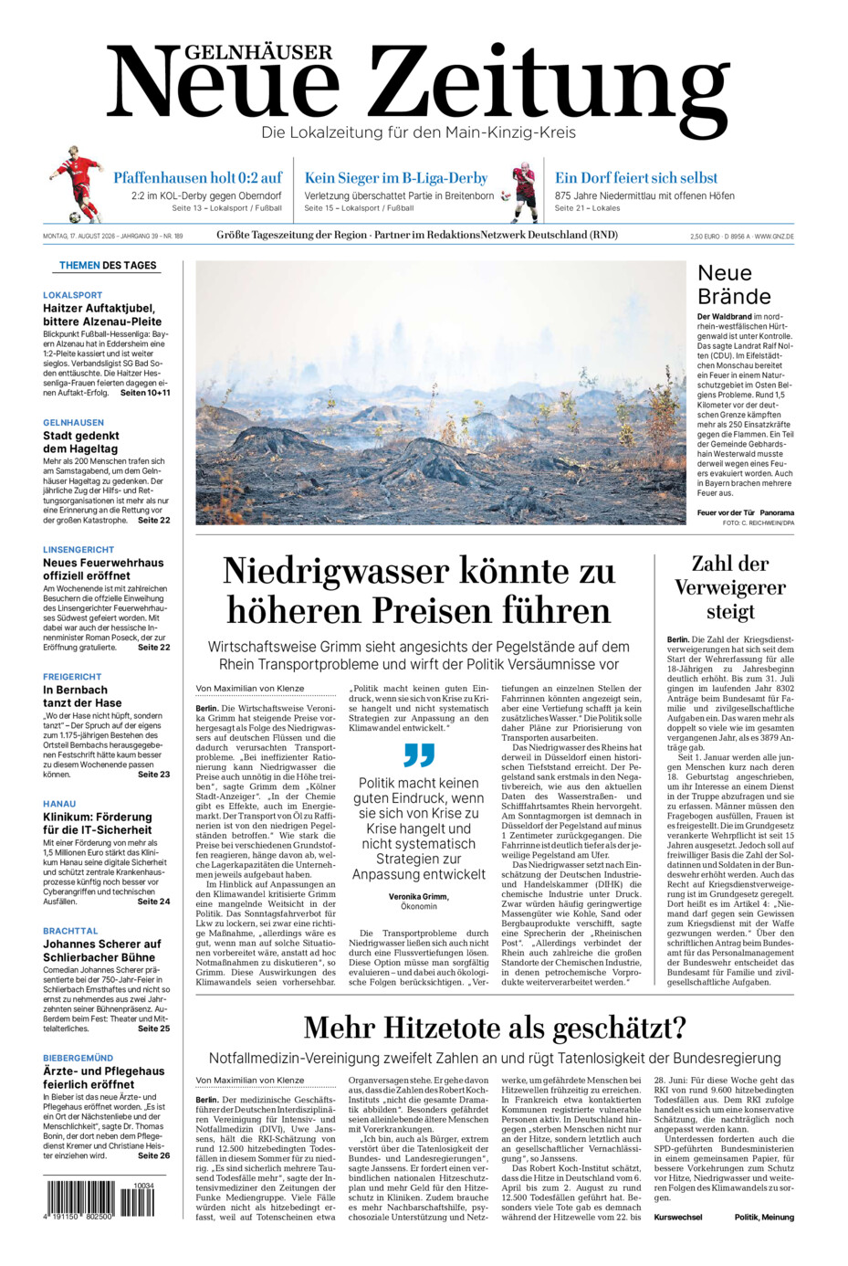 Gelnhäuser Neue Zeitung vom Montag, 17.08.2026