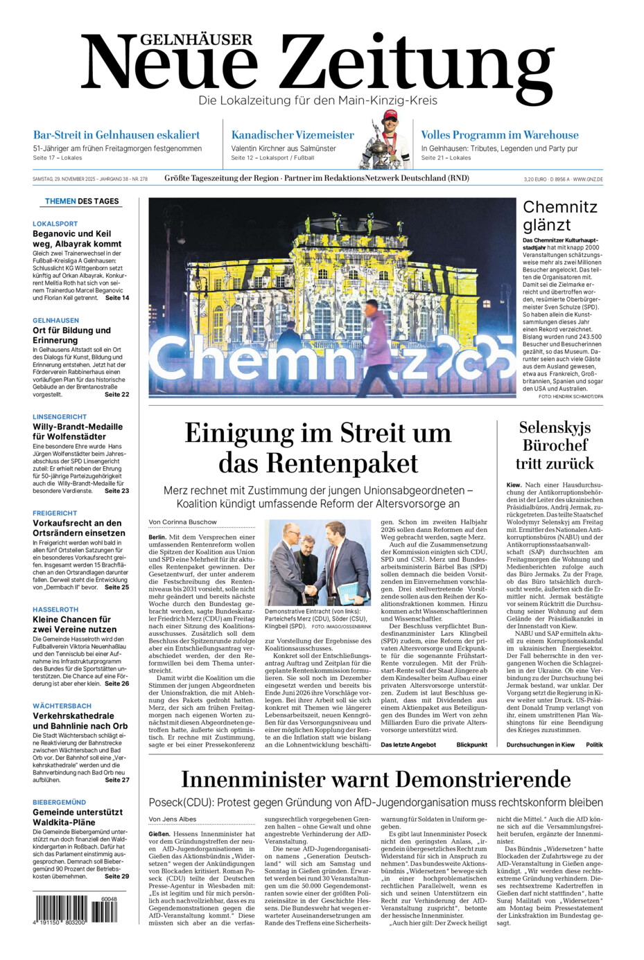 Gelnhäuser Neue Zeitung vom Samstag, 29.11.2025