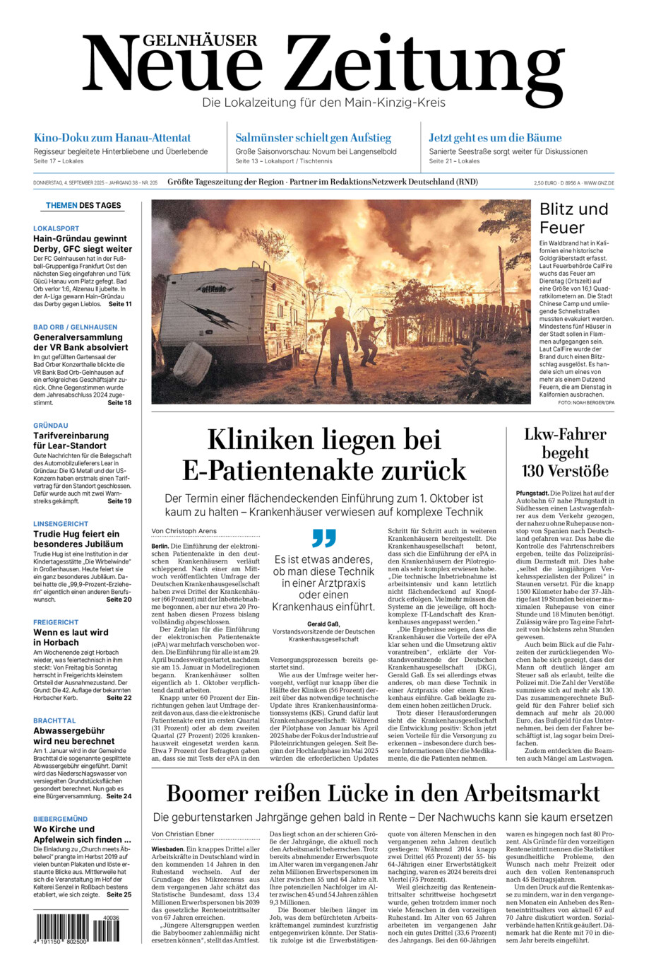 Gelnhäuser Neue Zeitung vom Donnerstag, 04.09.2025
