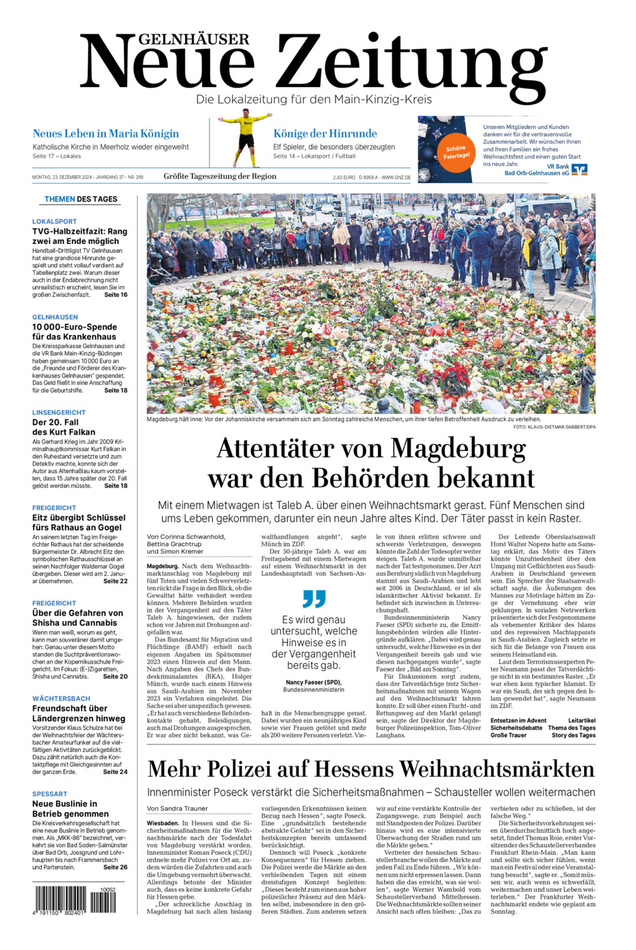 Gelnhäuser Neue Zeitung vom Montag, 23.12.2024