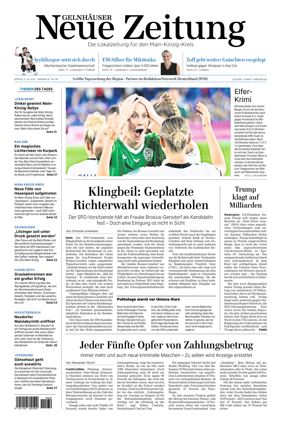 Gelnhäuser Neue Zeitung vom Montag, 21.07.2025