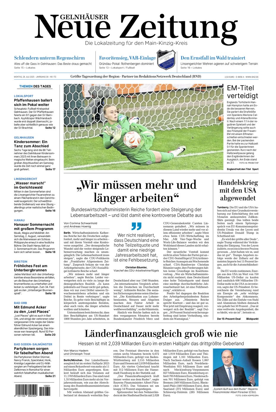 Gelnhäuser Neue Zeitung vom Montag, 28.07.2025
