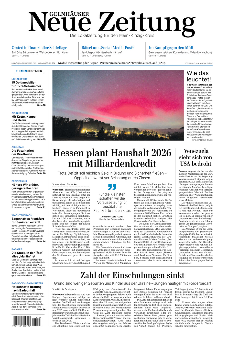 Gelnhäuser Neue Zeitung vom Donnerstag, 13.11.2025