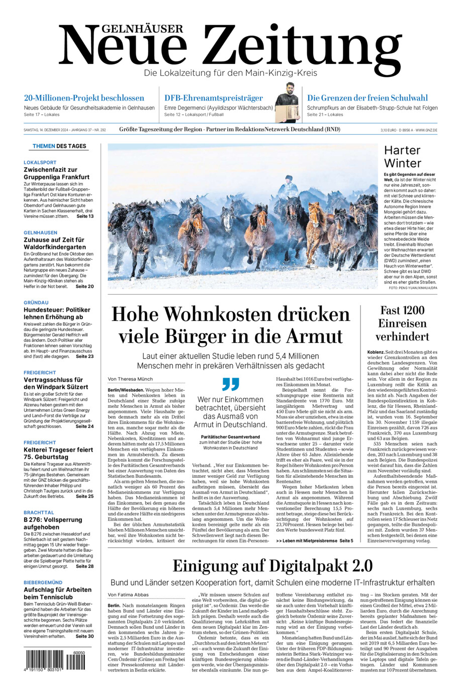 Gelnhäuser Neue Zeitung vom Samstag, 14.12.2024