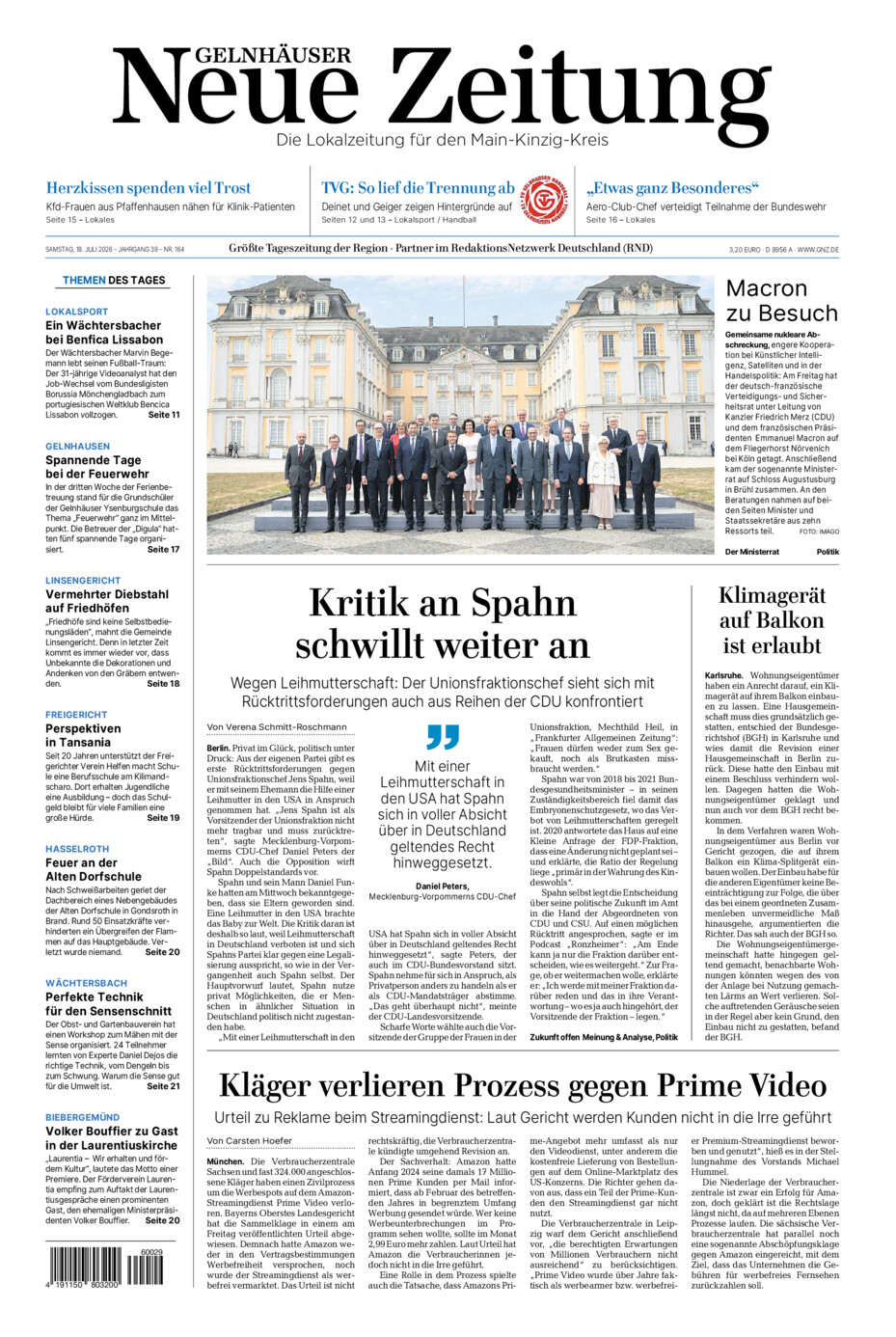 Gelnhäuser Neue Zeitung vom Samstag, 18.07.2026