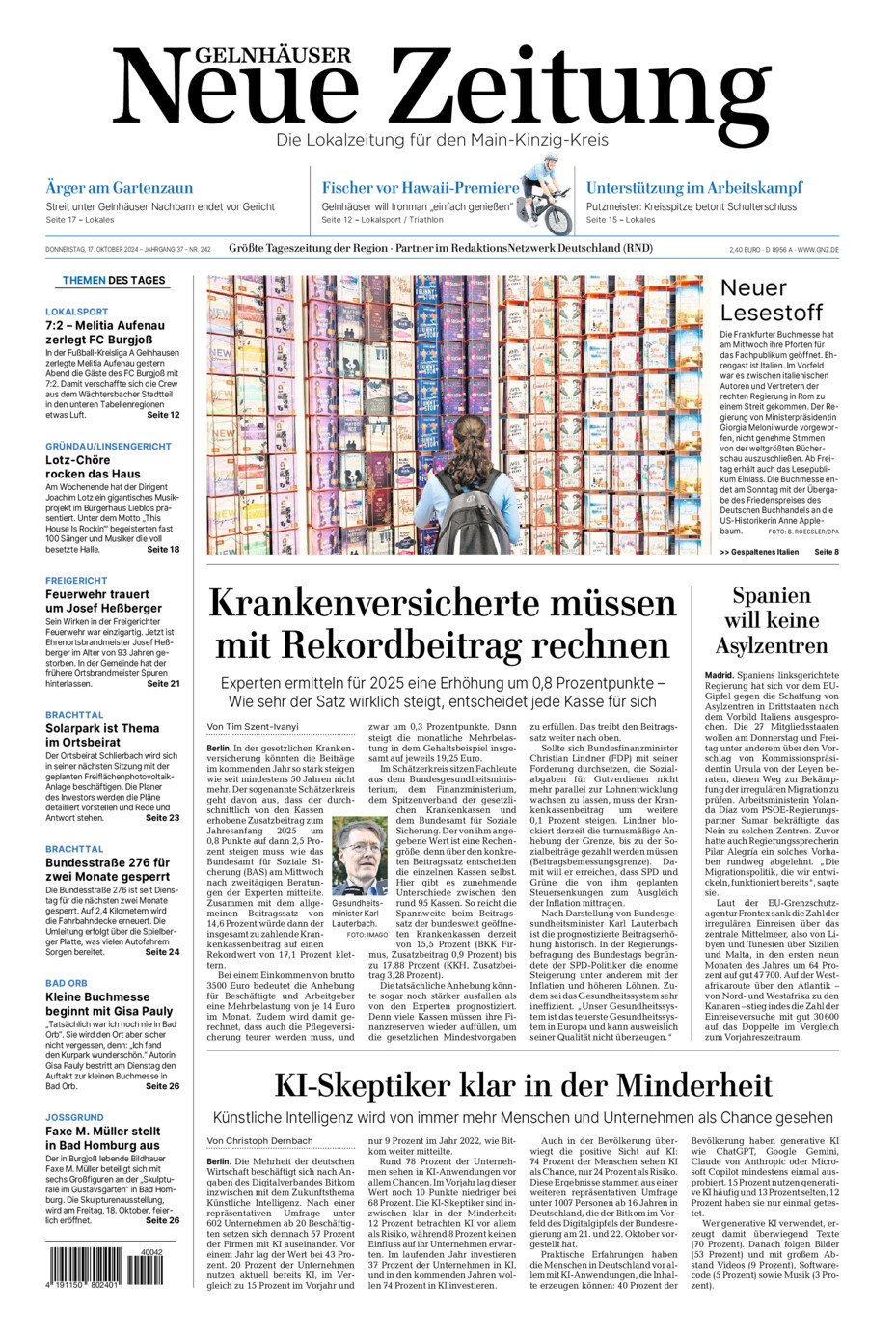 Gelnhäuser Neue Zeitung vom Donnerstag, 17.10.2024