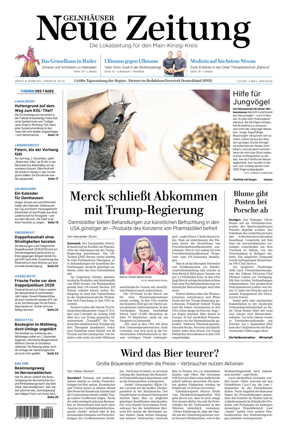 Gelnhäuser Neue Zeitung vom Samstag, 18.10.2025