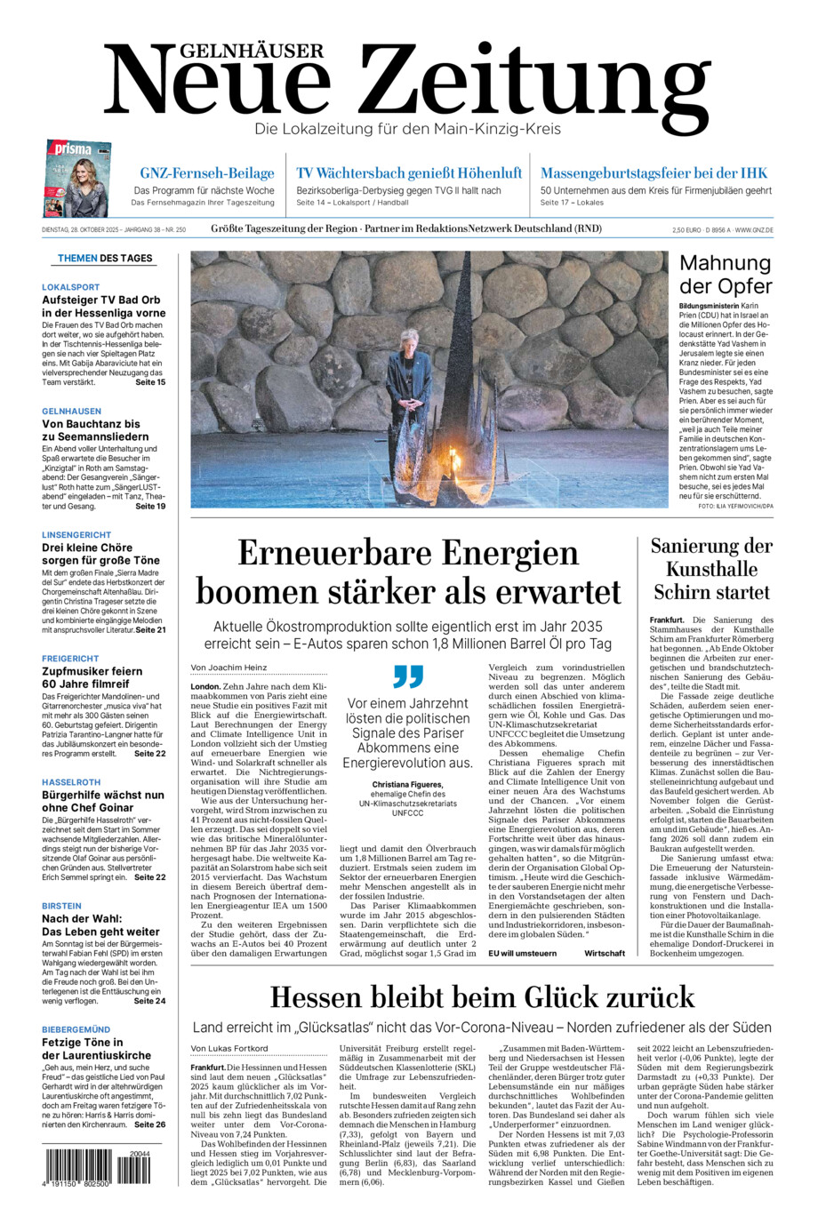 Gelnhäuser Neue Zeitung vom Dienstag, 28.10.2025
