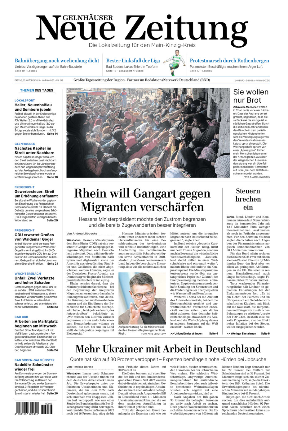 Gelnhäuser Neue Zeitung vom Freitag, 25.10.2024