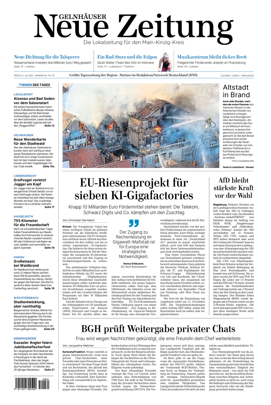 Gelnhäuser Neue Zeitung vom Freitag, 31.07.2026