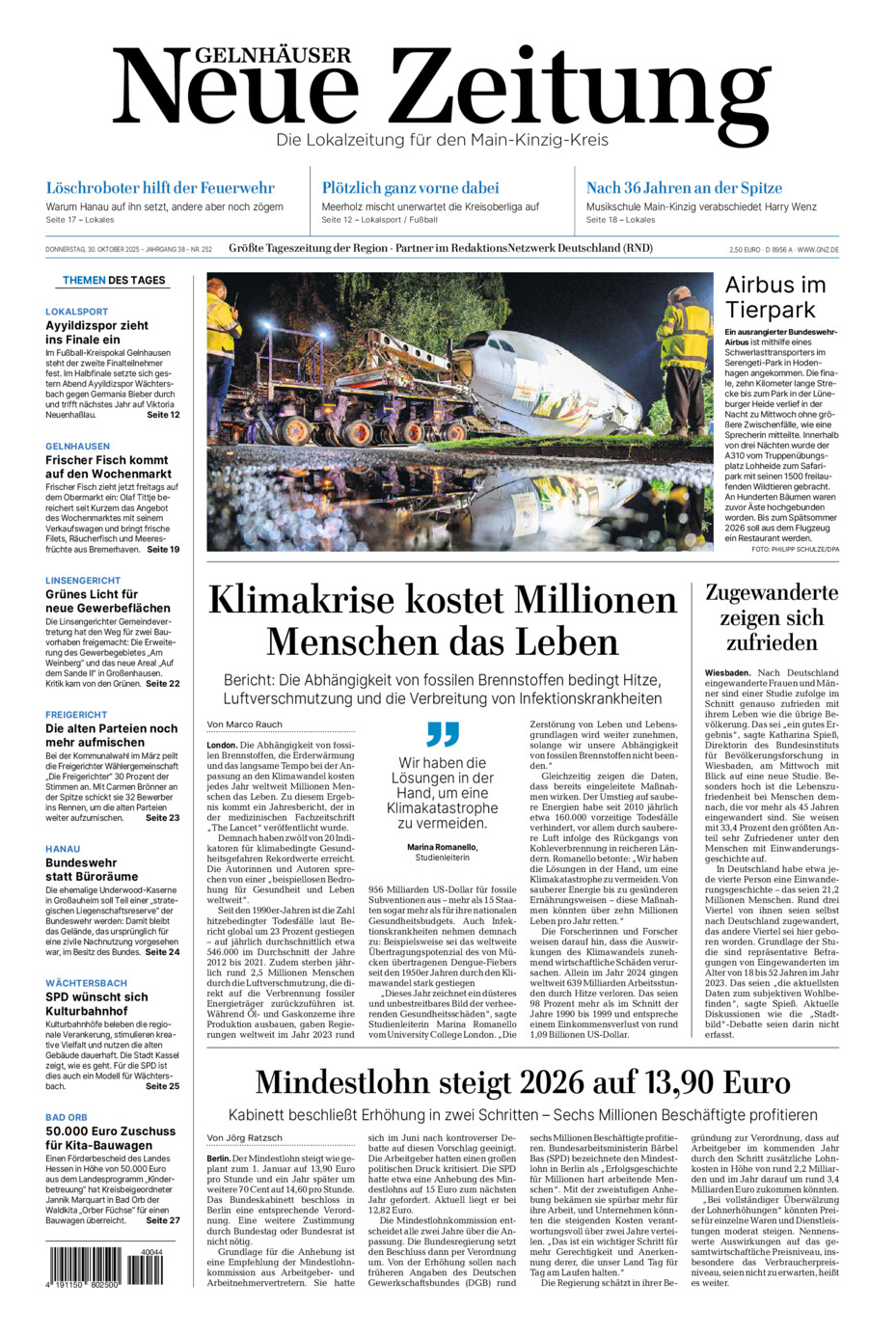 Gelnhäuser Neue Zeitung vom Donnerstag, 30.10.2025