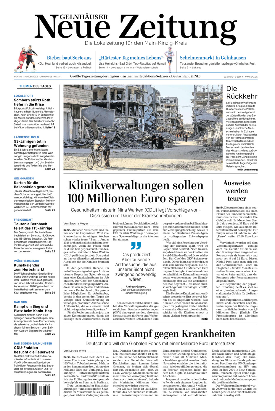 Gelnhäuser Neue Zeitung vom Montag, 13.10.2025