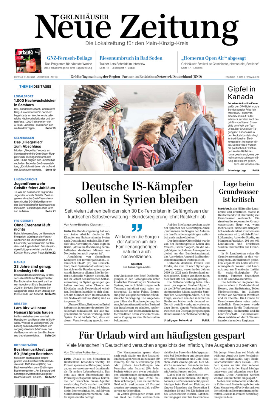 Gelnhäuser Neue Zeitung vom Dienstag, 17.06.2025