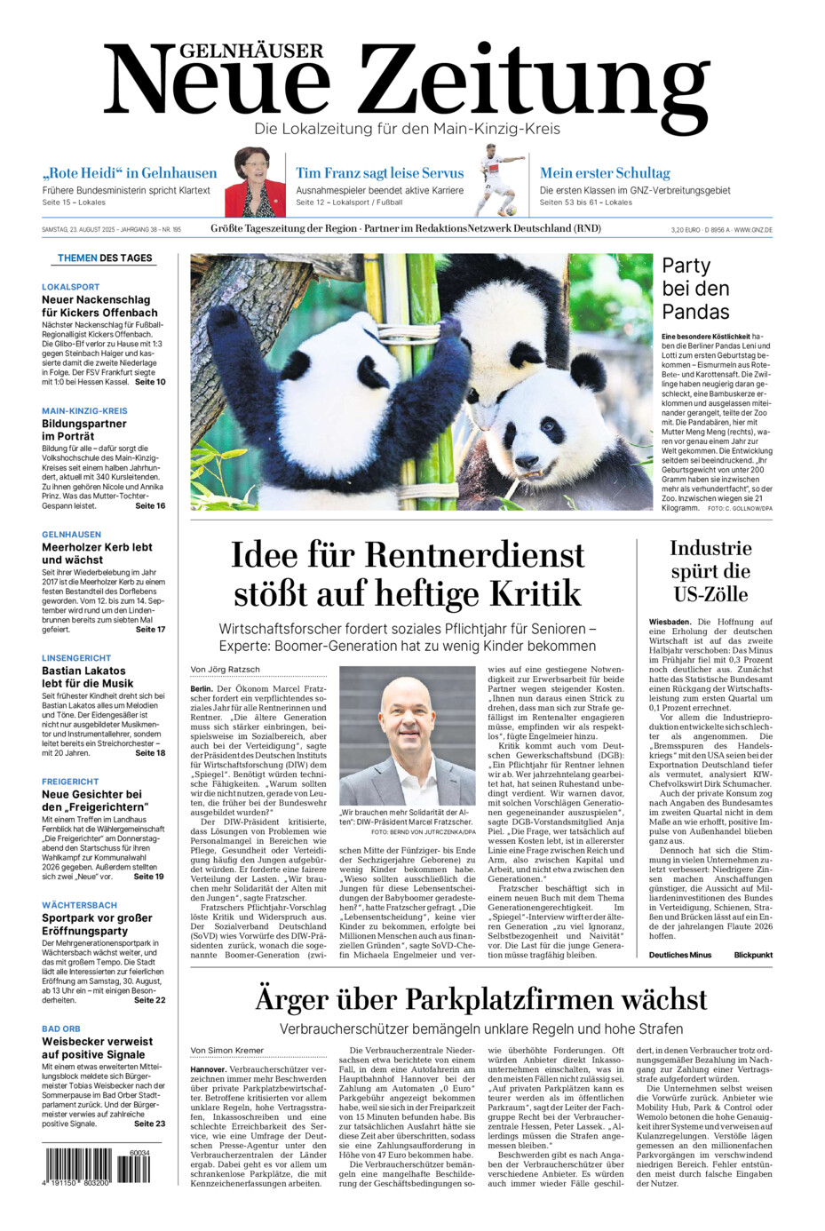 Gelnhäuser Neue Zeitung vom Samstag, 23.08.2025