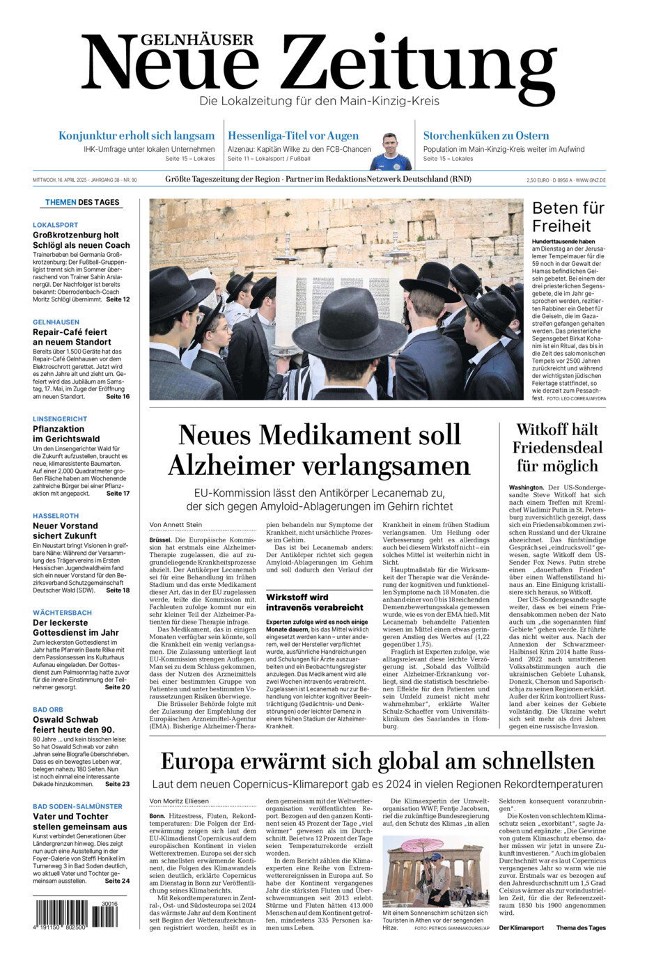 Gelnhäuser Neue Zeitung vom Mittwoch, 16.04.2025