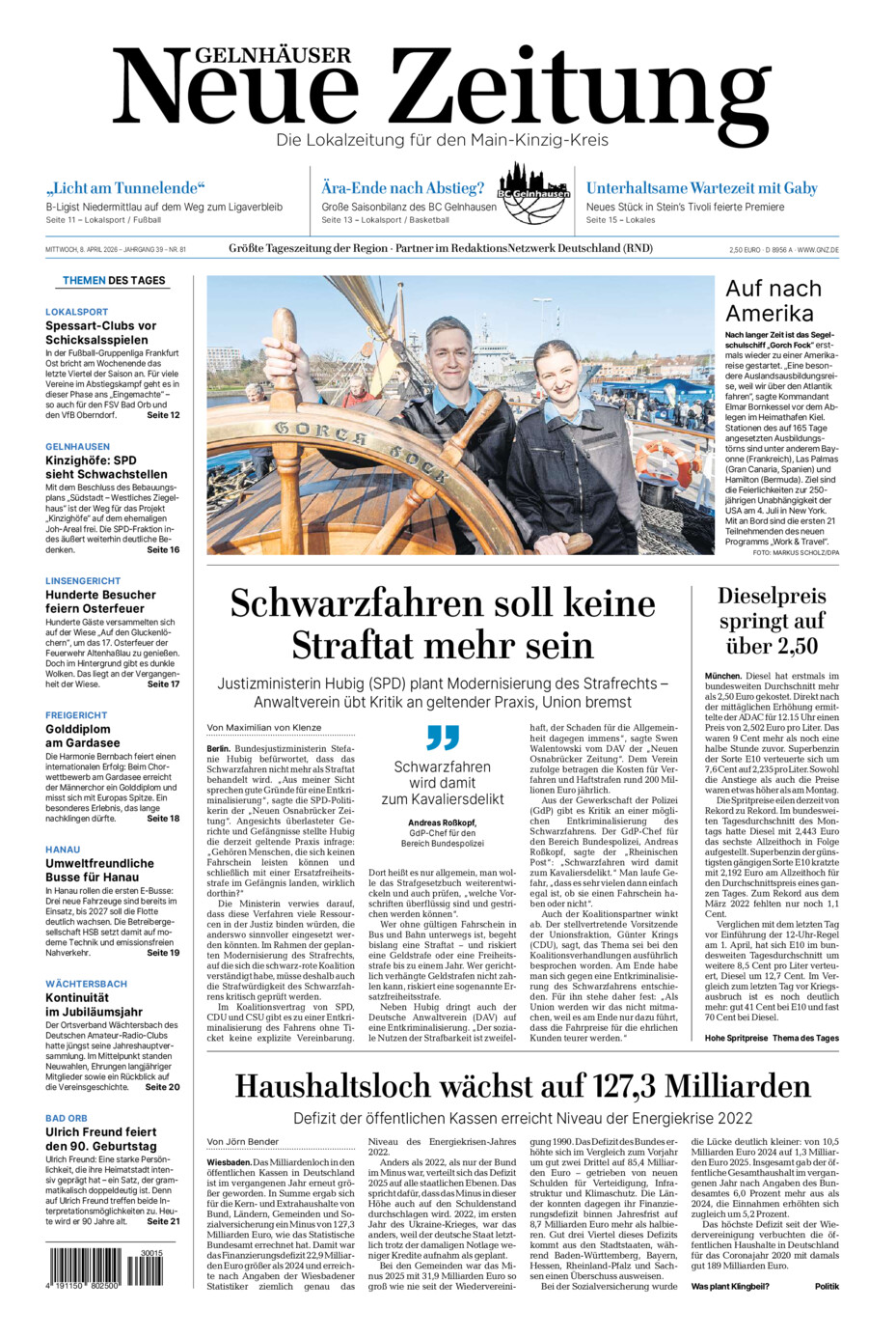 Gelnhäuser Neue Zeitung vom Mittwoch, 08.04.2026