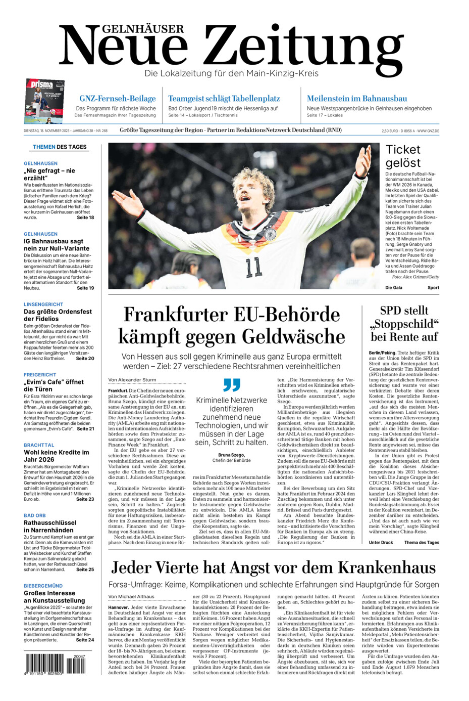 Gelnhäuser Neue Zeitung vom Dienstag, 18.11.2025