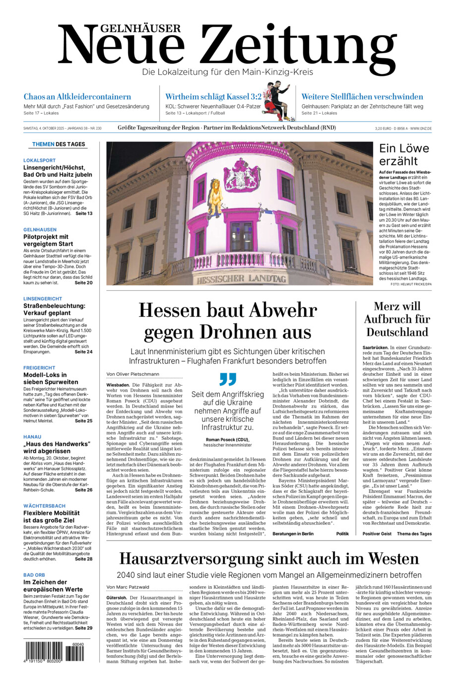 Gelnhäuser Neue Zeitung vom Samstag, 04.10.2025