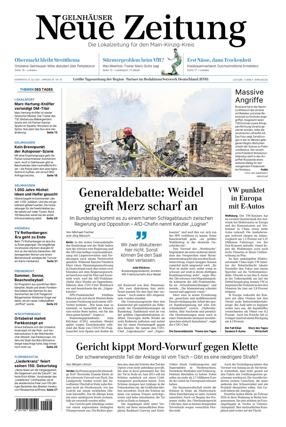 Gelnhäuser Neue Zeitung vom Donnerstag, 10.07.2025