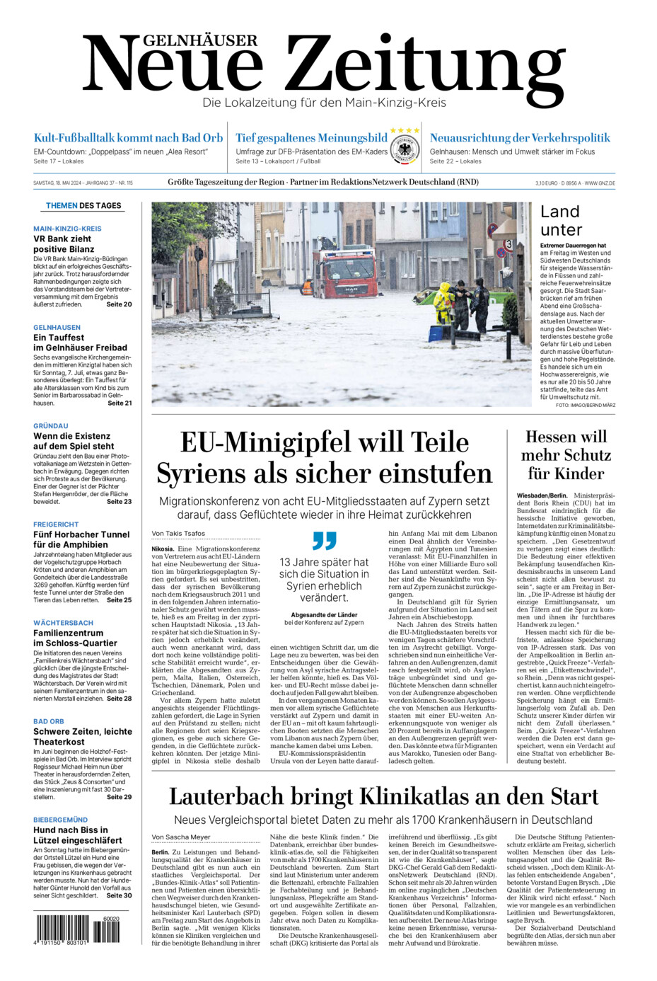 Gelnhäuser Neue Zeitung vom Samstag, 18.05.2024