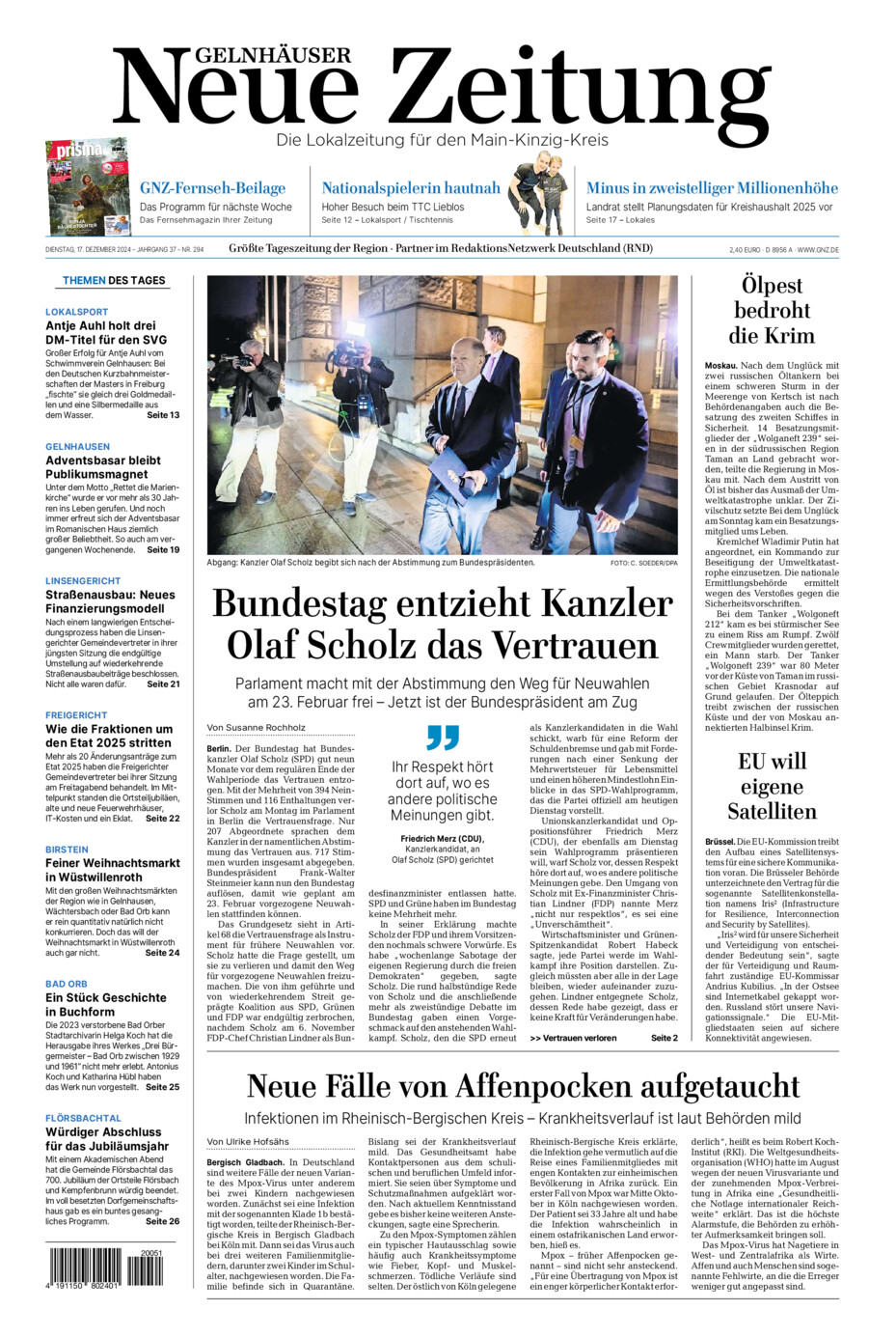 Gelnhäuser Neue Zeitung vom Dienstag, 17.12.2024