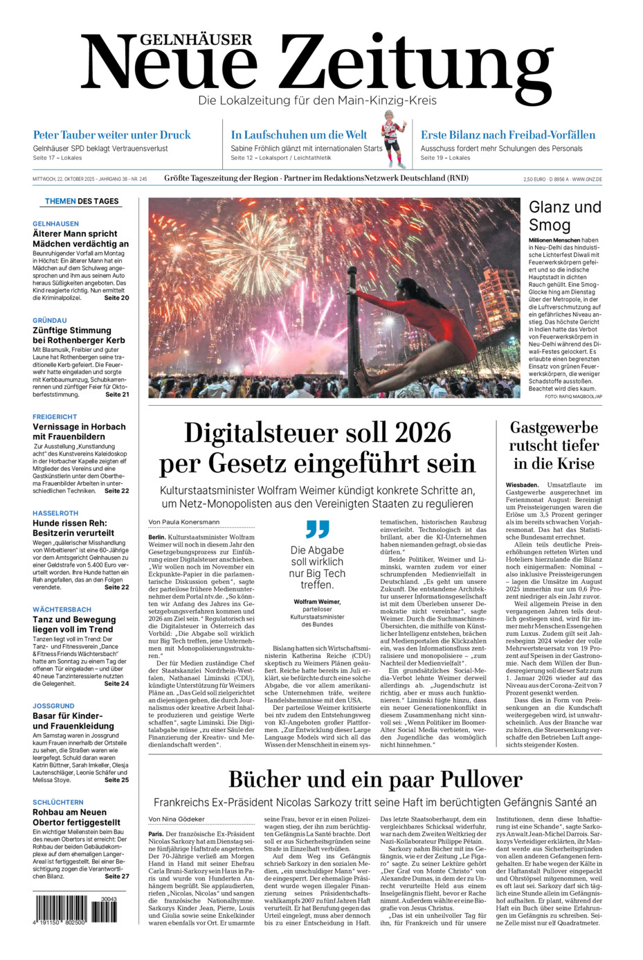 Gelnhäuser Neue Zeitung vom Mittwoch, 22.10.2025