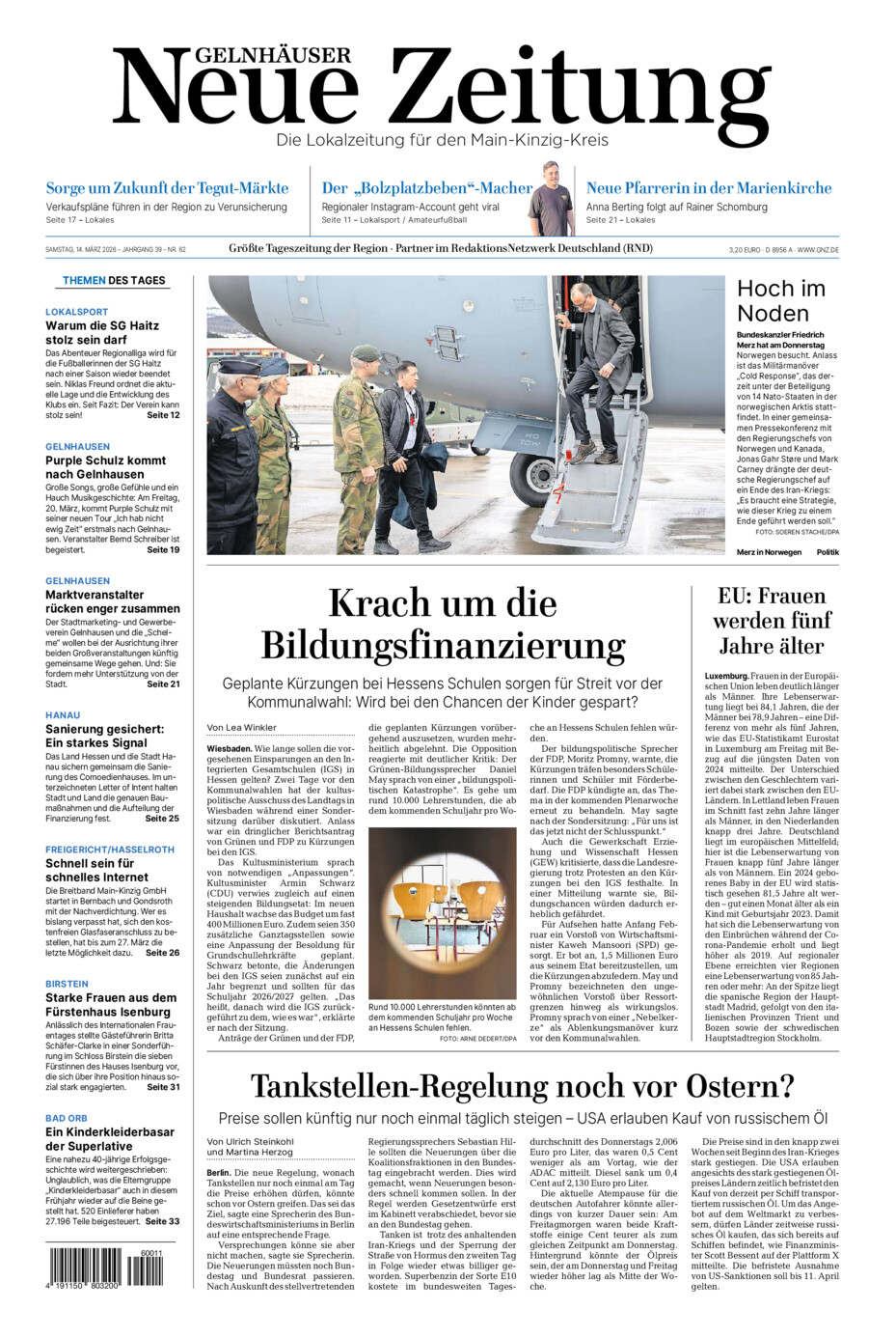 Gelnhäuser Neue Zeitung vom Samstag, 14.03.2026