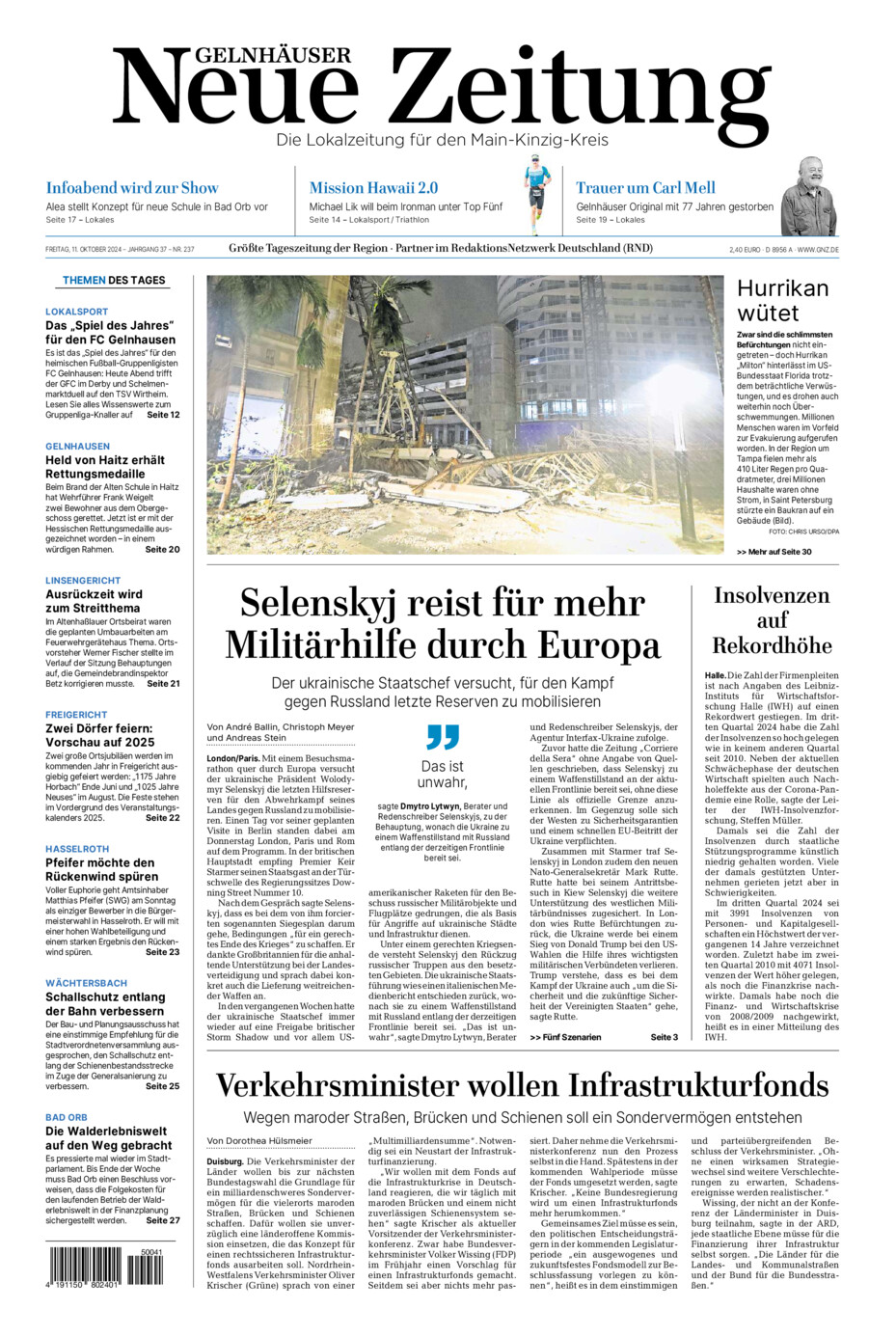 Gelnhäuser Neue Zeitung vom Freitag, 11.10.2024