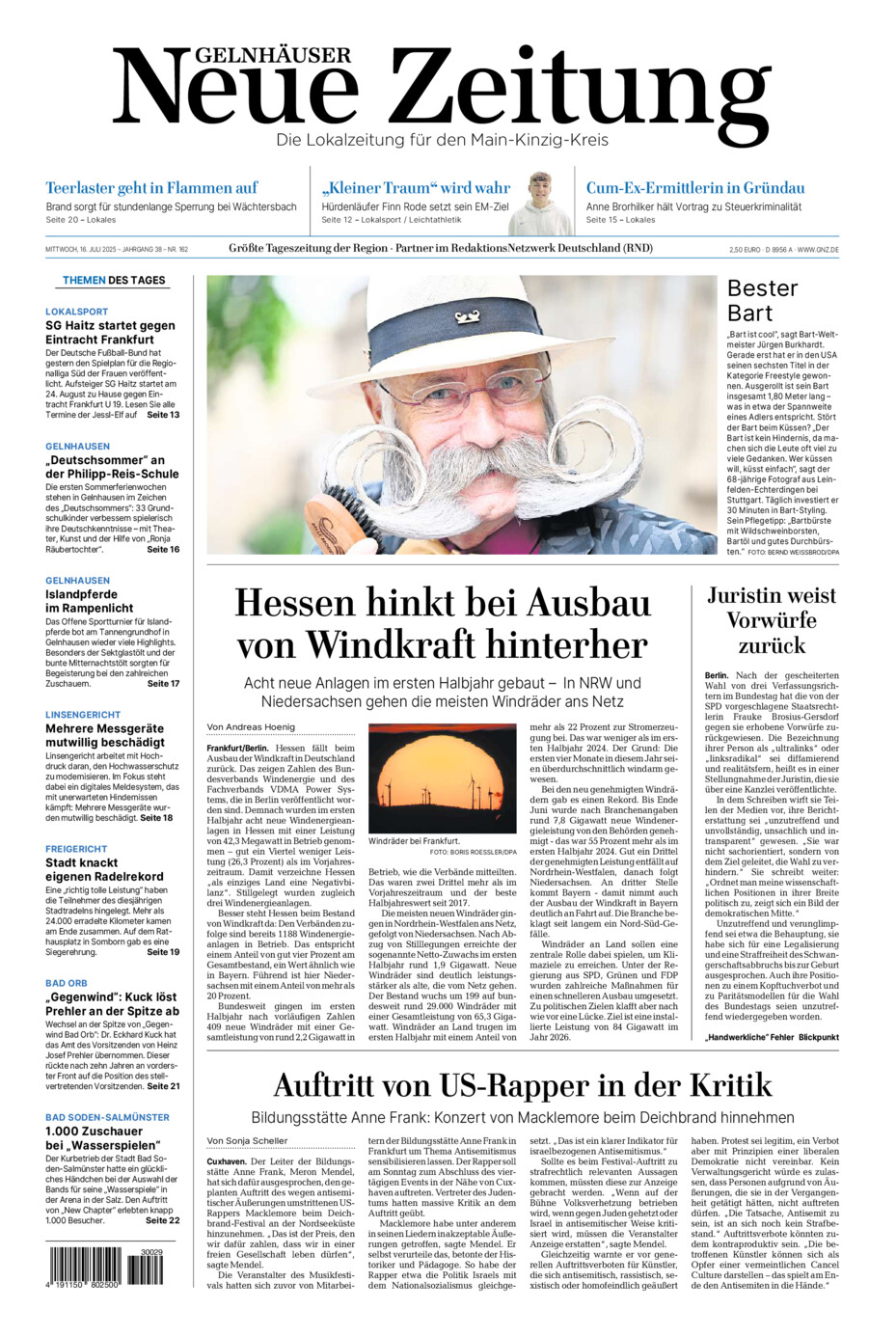 Gelnhäuser Neue Zeitung vom Mittwoch, 16.07.2025