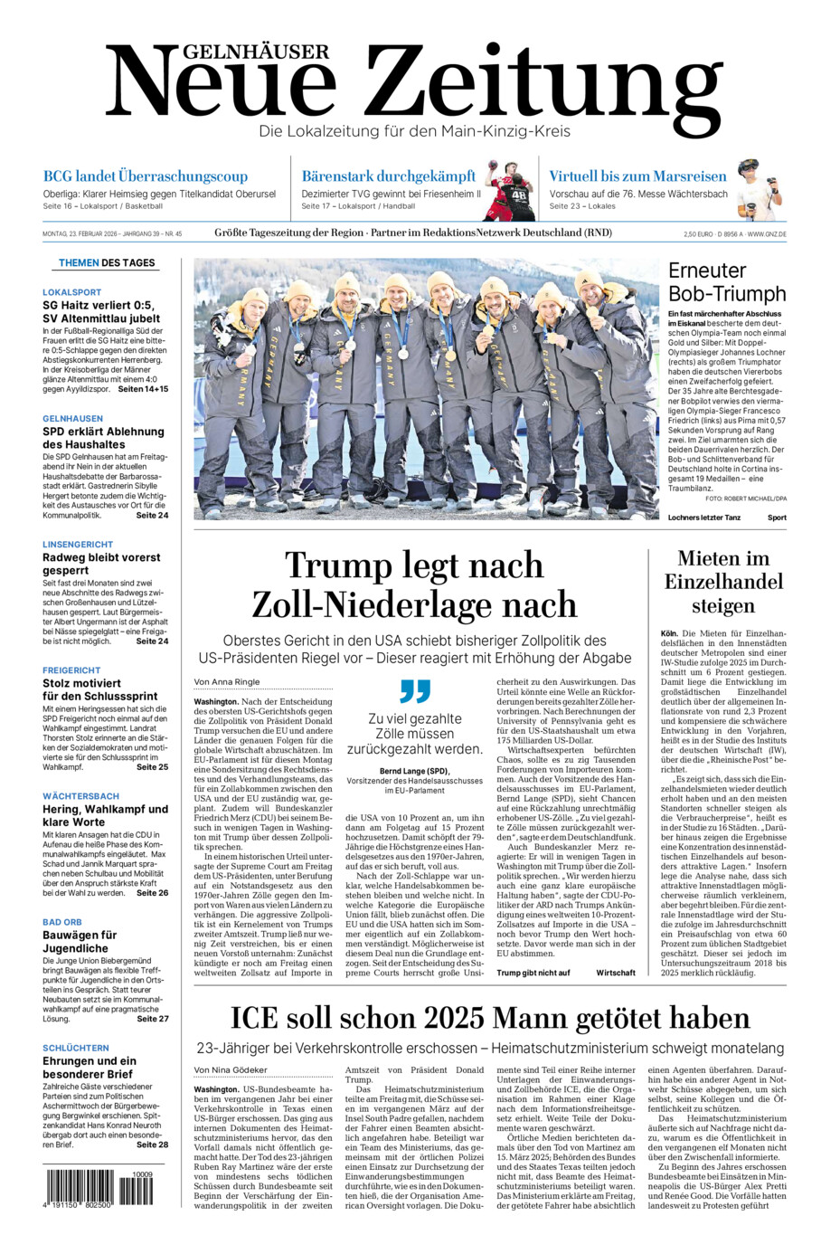 Gelnhäuser Neue Zeitung vom Montag, 23.02.2026