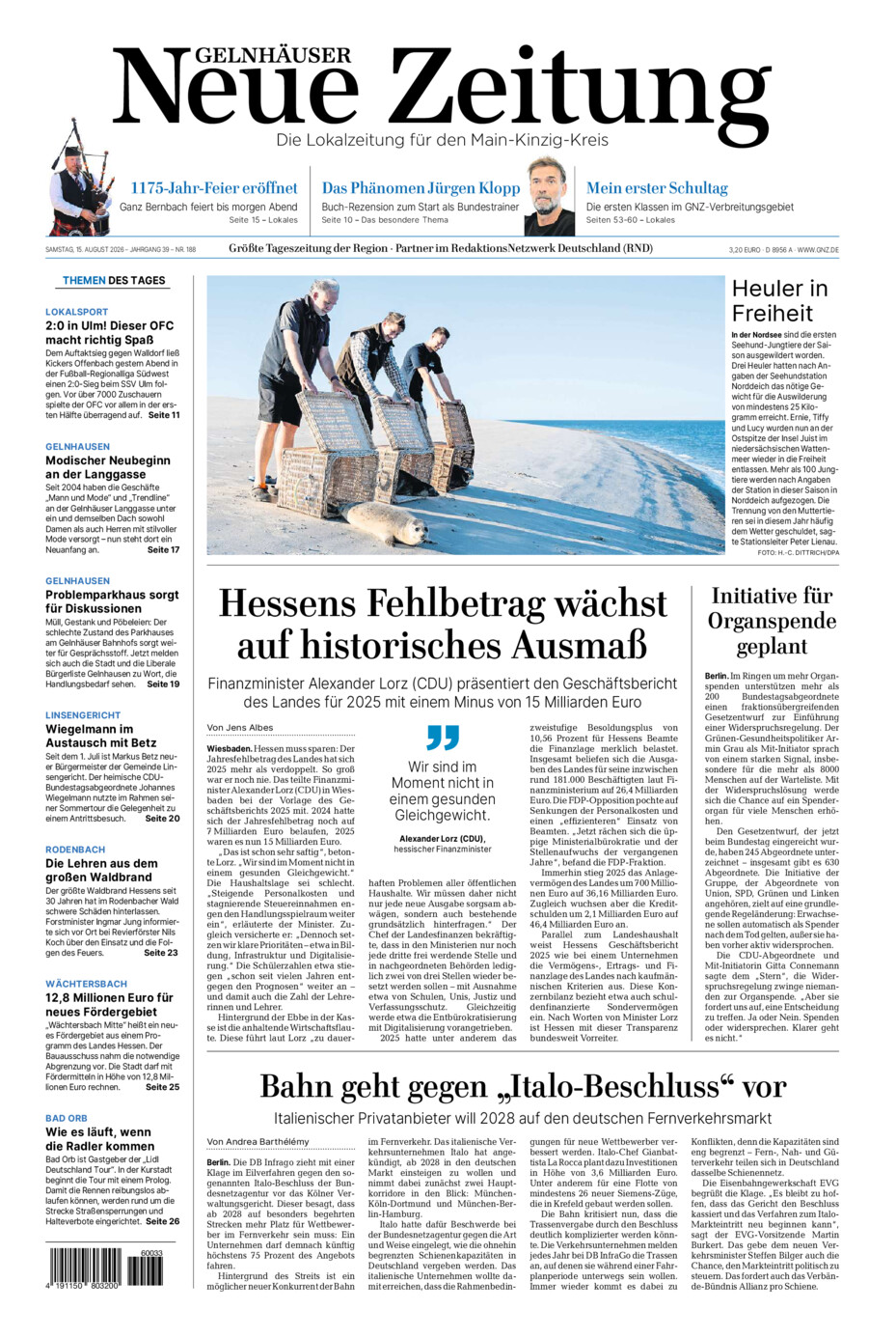 Gelnhäuser Neue Zeitung vom Samstag, 15.08.2026
