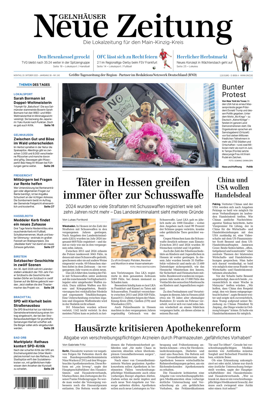 Gelnhäuser Neue Zeitung vom Montag, 20.10.2025