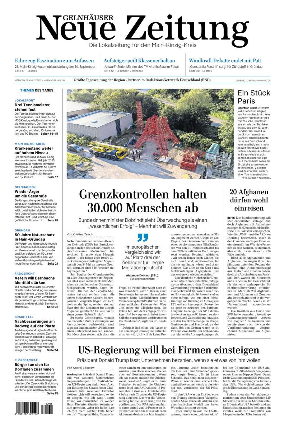 Gelnhäuser Neue Zeitung vom Mittwoch, 27.08.2025