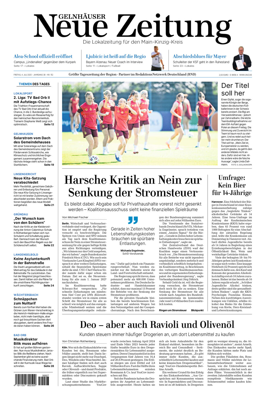 Gelnhäuser Neue Zeitung vom Freitag, 04.07.2025
