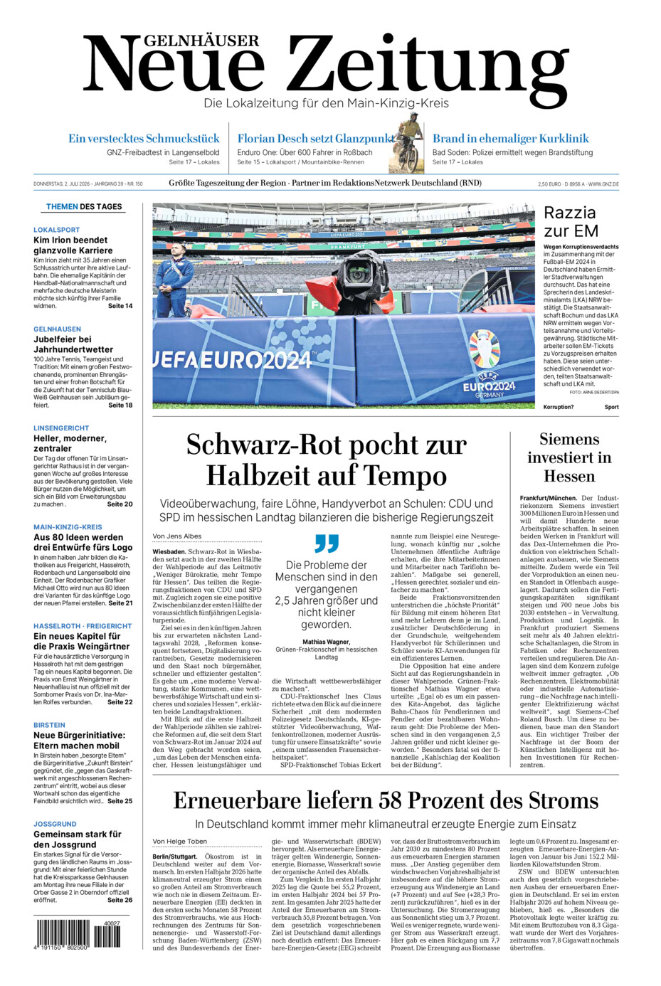 Gelnhäuser Neue Zeitung vom Donnerstag, 02.07.2026