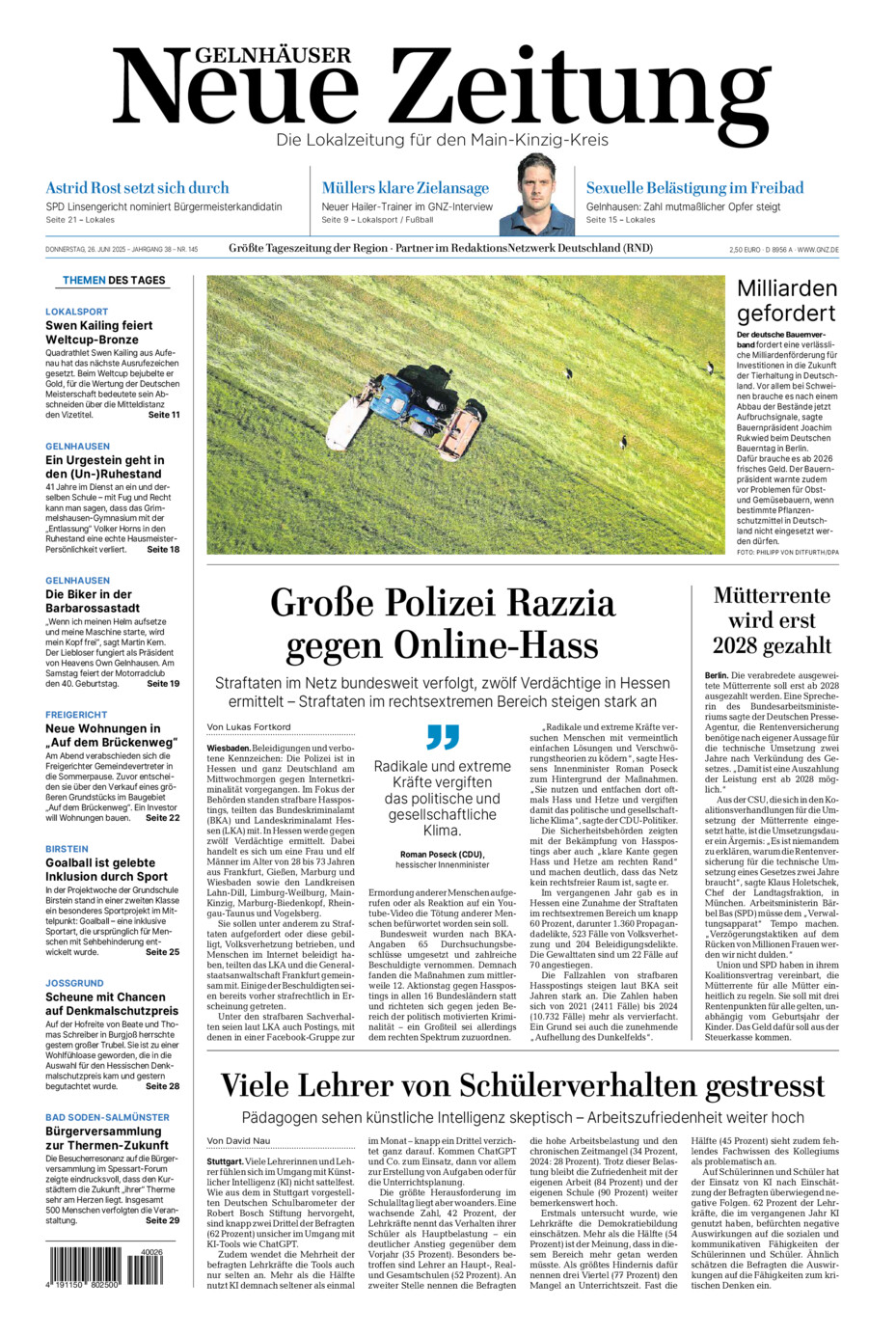 Gelnhäuser Neue Zeitung vom Donnerstag, 26.06.2025
