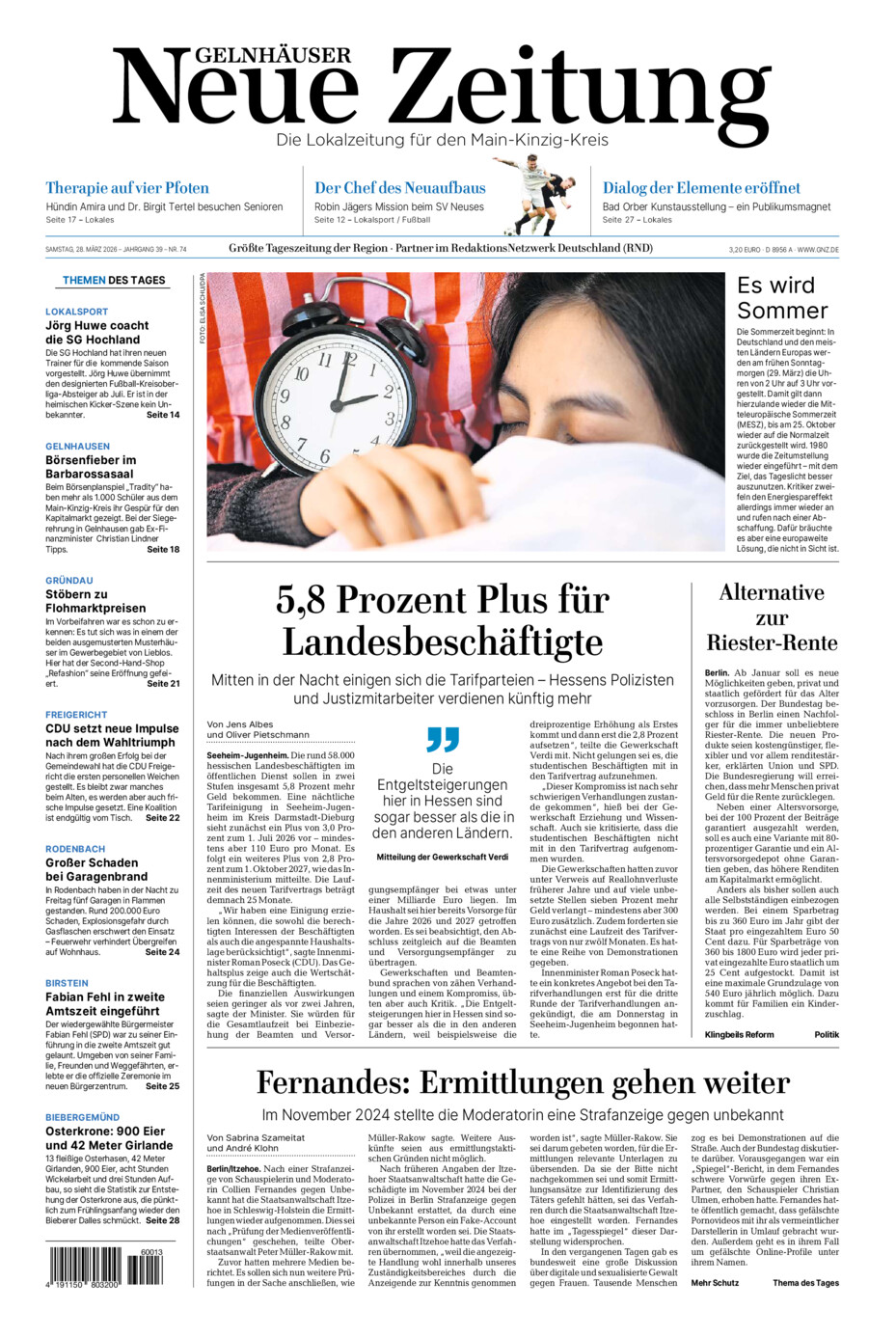 Gelnhäuser Neue Zeitung vom Samstag, 28.03.2026