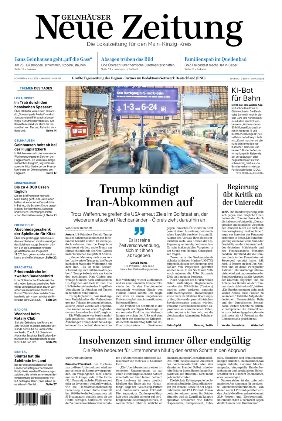 Gelnhäuser Neue Zeitung vom Donnerstag, 09.07.2026