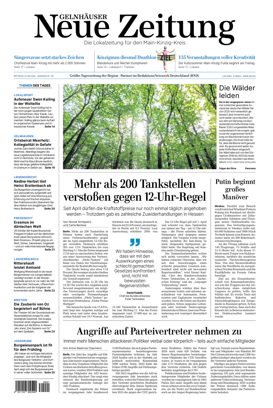 Gelnhäuser Neue Zeitung vom Mittwoch, 20.05.2026