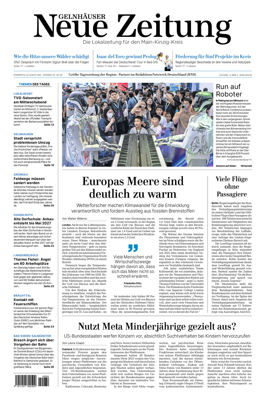 Gelnhäuser Neue Zeitung vom Donnerstag, 20.08.2026