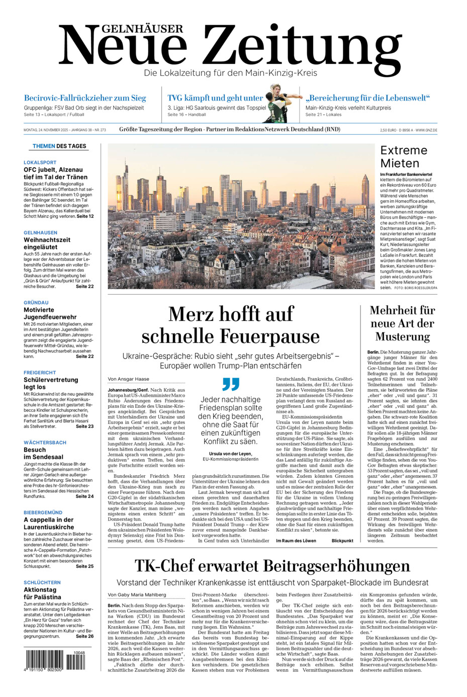 Gelnhäuser Neue Zeitung vom Montag, 24.11.2025