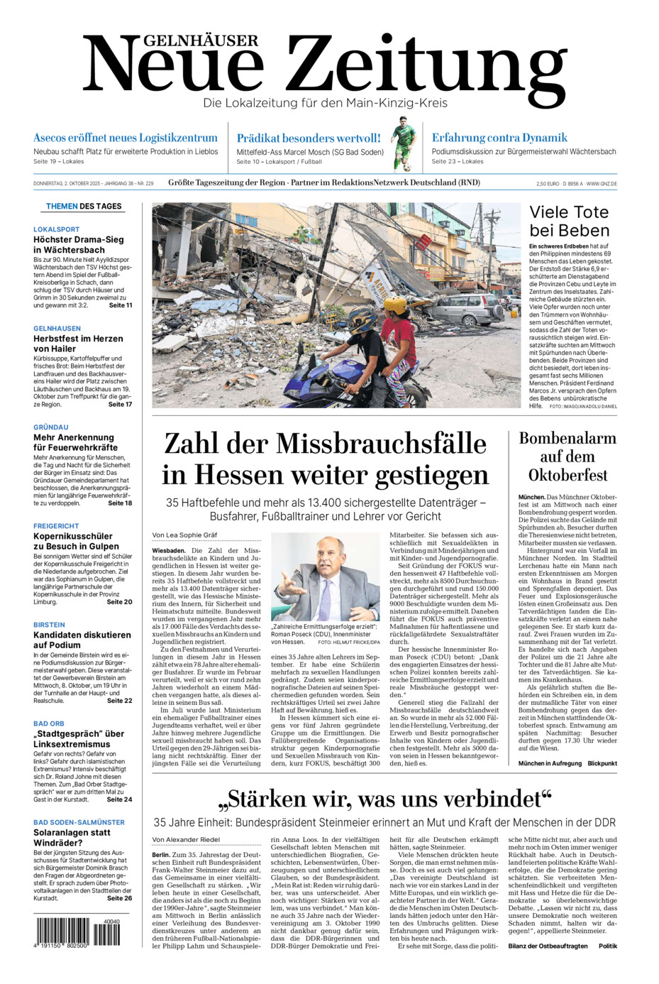 Gelnhäuser Neue Zeitung vom Donnerstag, 02.10.2025