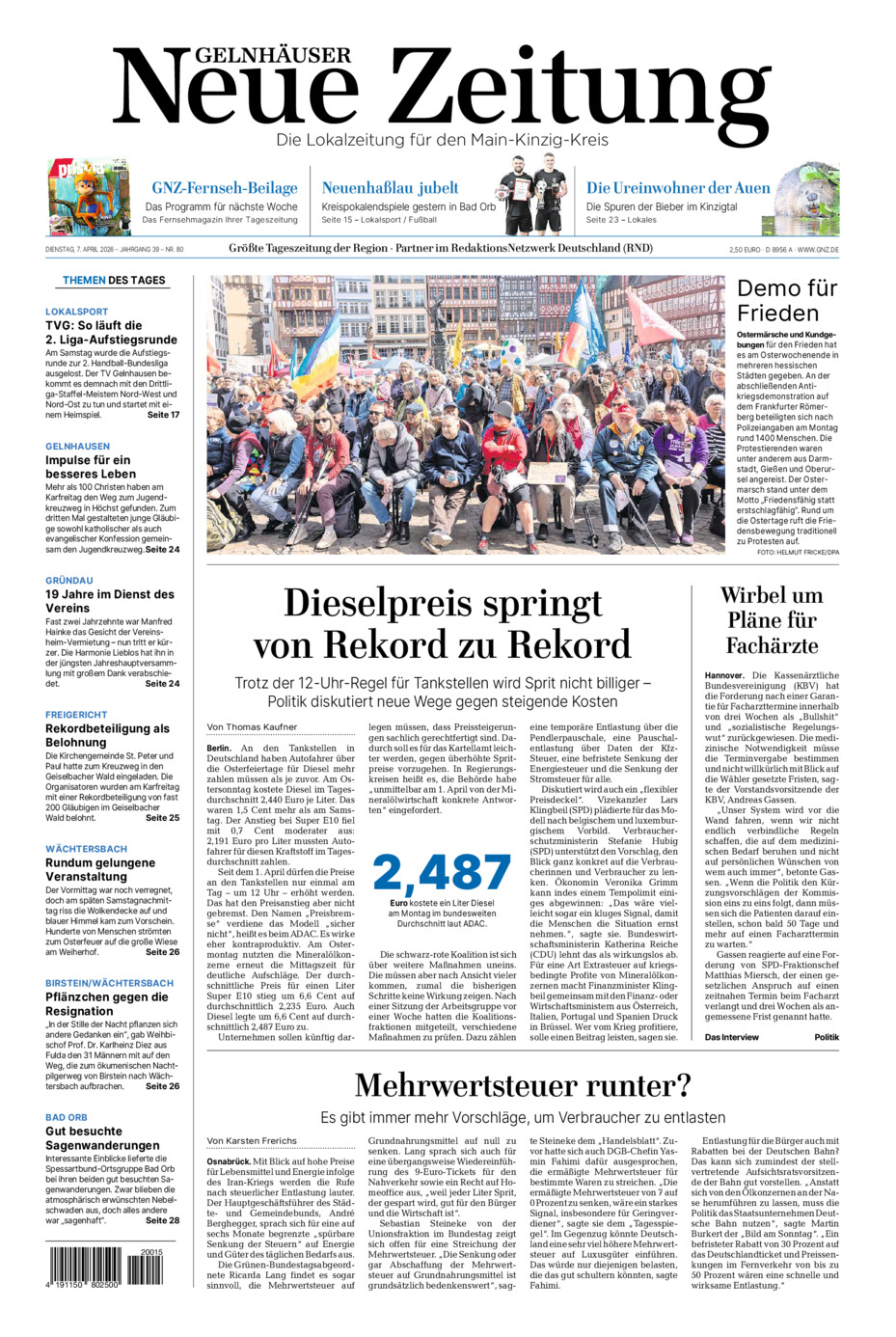 Gelnhäuser Neue Zeitung vom Dienstag, 07.04.2026