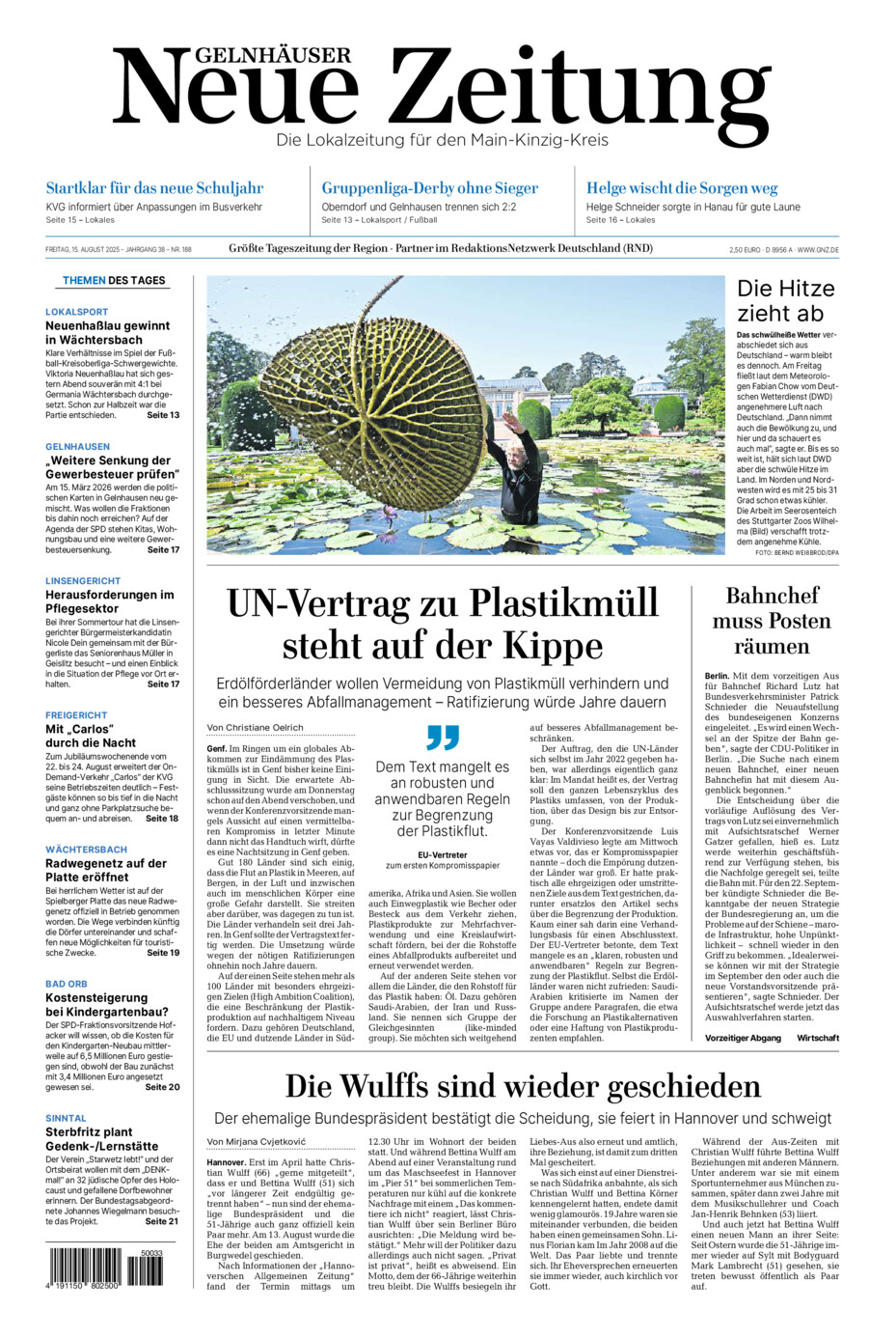 Gelnhäuser Neue Zeitung vom Freitag, 15.08.2025