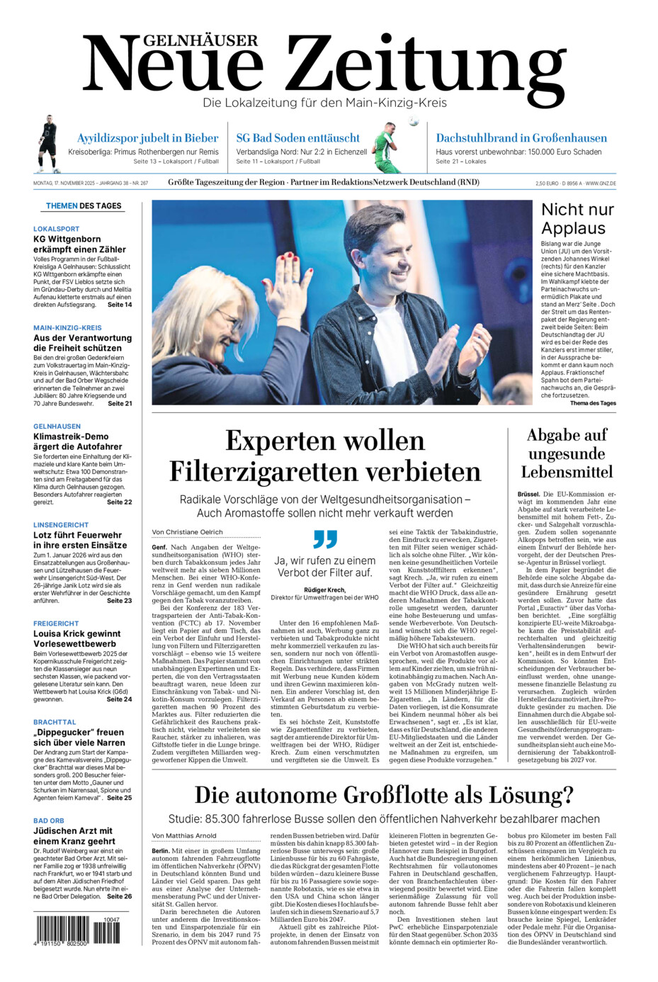Gelnhäuser Neue Zeitung vom Montag, 17.11.2025